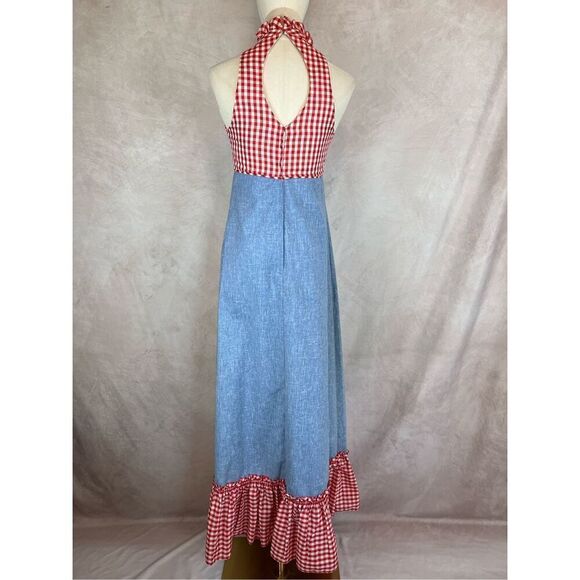 Vintage 1970s Gingham Maxi Dress Mod MCM - Picture 2 of 8